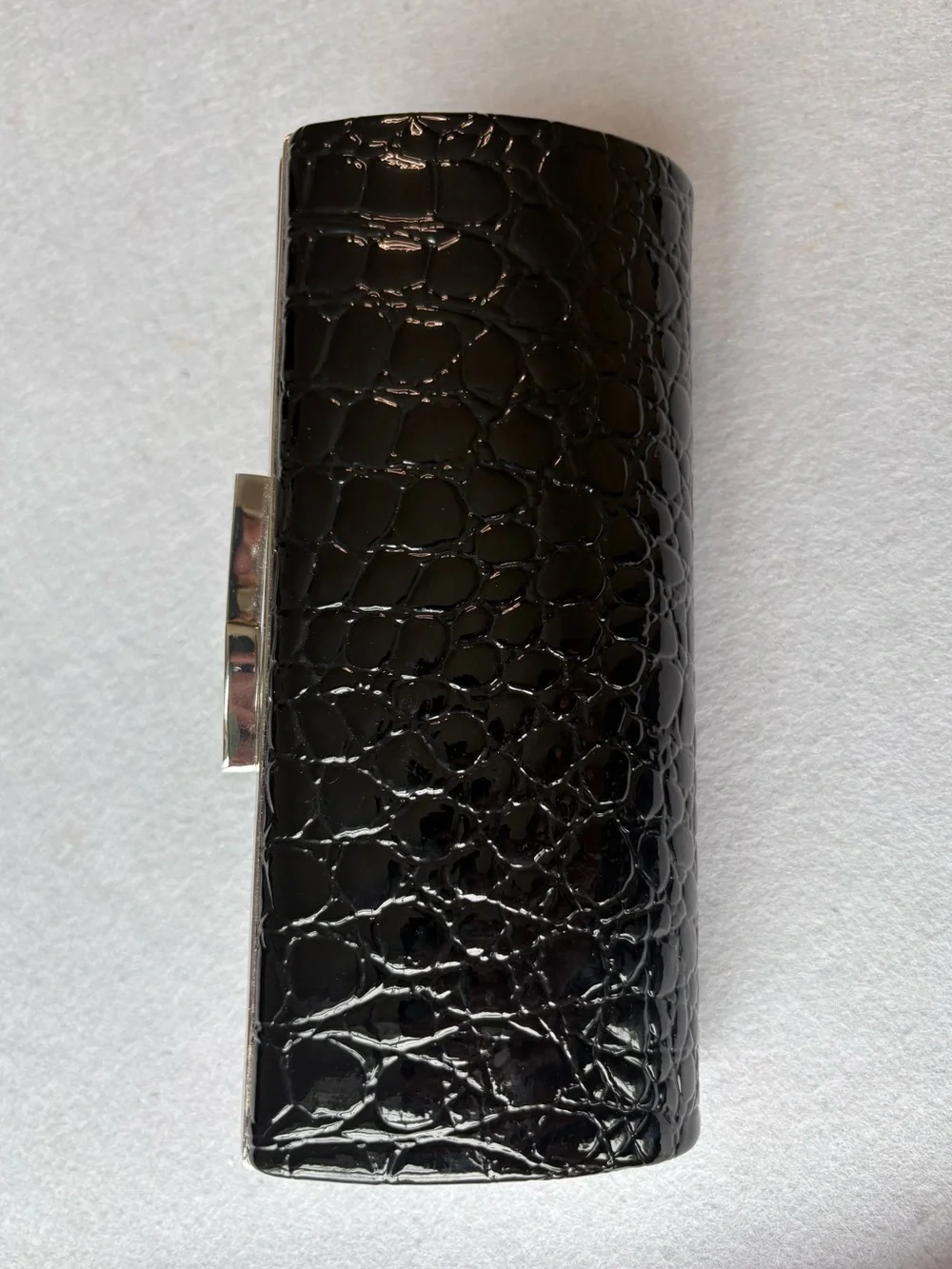 La Regale Black Patent Croc-Embossed Chain Optional Strap Clutch Evening Bag